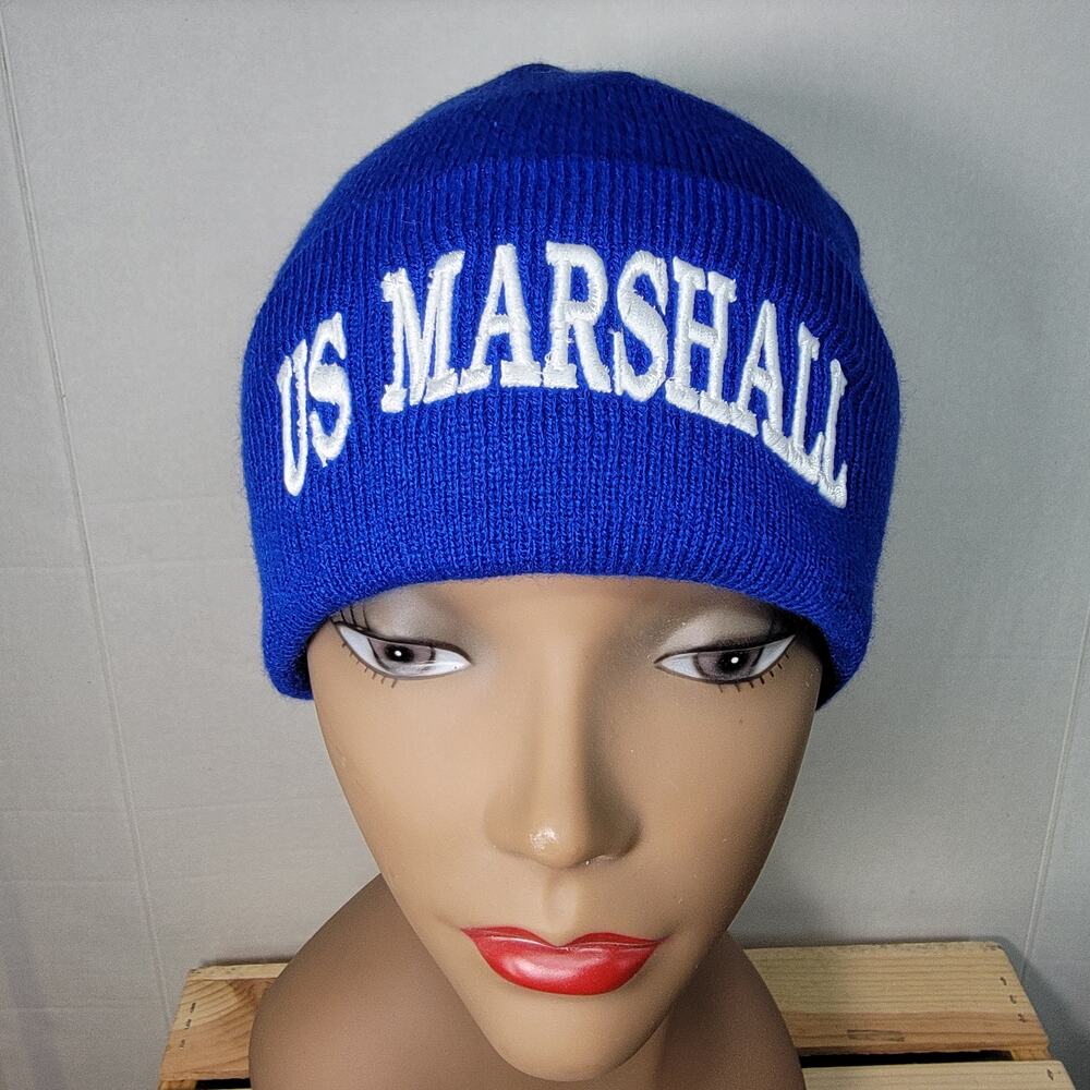 Blue Knit Embroidered "US Marshall" Beanie - OS
